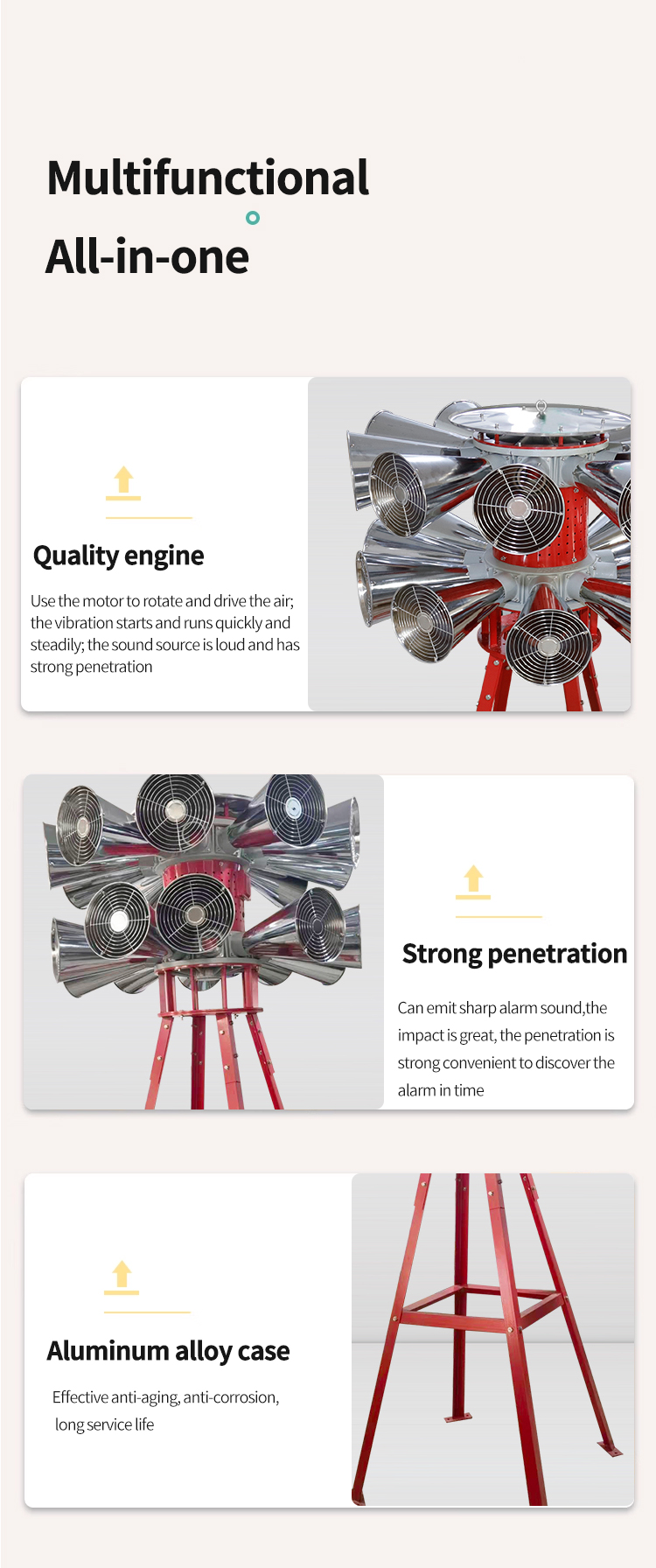 Vertikaler Dual -Kopf -Alarm mit multifunktionaler Klammer 